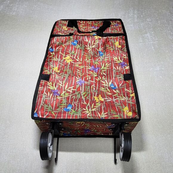 Rolling Travel Bag Collapsible Red Multicolor Bamboo Print - Picture 4 of 8